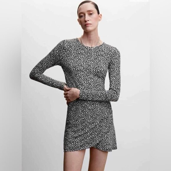 Mango, Flower Print Long Sleeve Dress - Black. Size: XS, 2 US. NIB - Picture 1 of 10